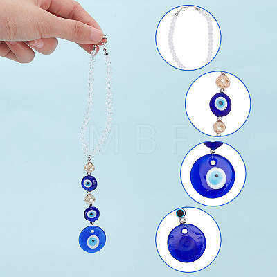 AHADEMAKER 2Pcs 2 Style Glass Beaded Turkish Blue Evil Eye Hanging Pendant KEYC-GA0001-30-1