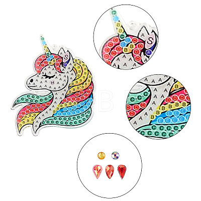 DIY 5Pcs Unicorn Diamond Painting Keychain Kits DIY-SC0016-86-1