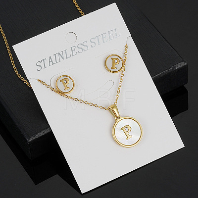 304 Stainless Steel with Natural Shell Pendant Necklaces & Stud Earrings Sets FS-WG5FD70-16-1