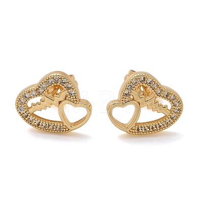 Valentine's Day Heart Brass Micro Pave Clear Cubic Zirconia Stud Earrings EJEW-D305-22G-02-1