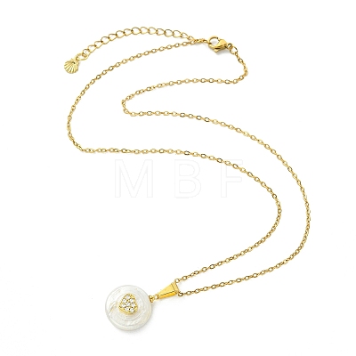 Natural Keshi Pearl Coin with Heart Pendant 304 Stainless Steel Cable Chain Necklaces for Women NJEW-JN06117-1