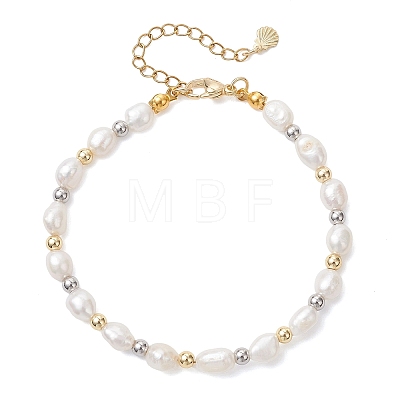 Natural Cultured Freshwater Pearl & Brass Beaded Bracelets for Women BJEW-JB12894-1