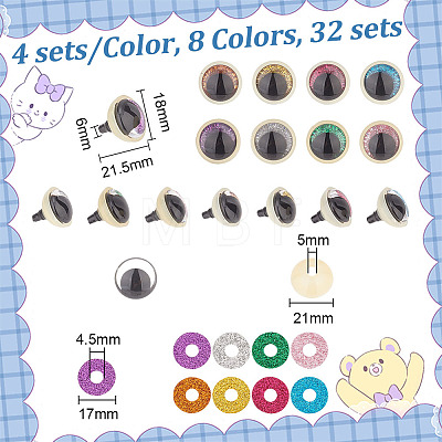 HOBBIESAY 32 Sets 8 Colors Glitter Plastic Craft Doll Eyes KY-HY0001-13A-1