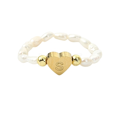 Natural Freshwater Pearl & 304 Stainless Steel Bead Finger Rings RJEW-FS00001-19-1