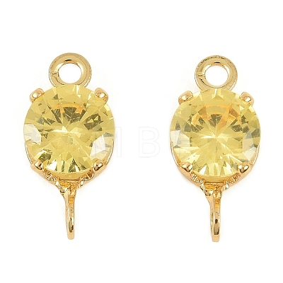 Brass Pave Cubic Zirconia Flat Round Connector Charms KK-P347-01G-1
