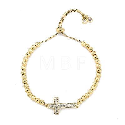 Rack Plating Brass Micro Pave Cubic Zirconia Silder Bracelets BJEW-P341-04G-1