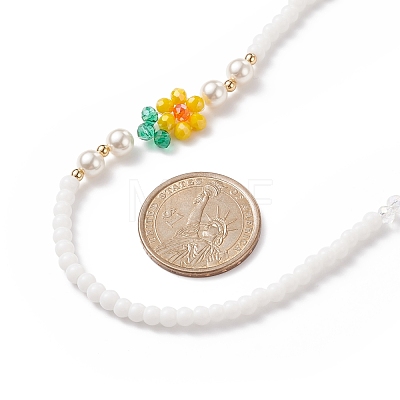 Glass Flower & Shell Pearl Beaded Dangle Earrings Bracelet Necklace SJEW-TA00006-1