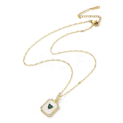 Rectangle with Heart Brass with Rhinestone Pendant Necklaces NJEW-Z026-05G-1