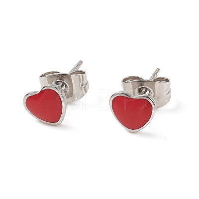 Enamel Heart Stud Earrings EJEW-B009-12P-1