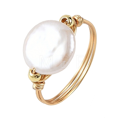 Natural Keshi Pearl Copper Wire Finger Rings RJEW-JR01076-1