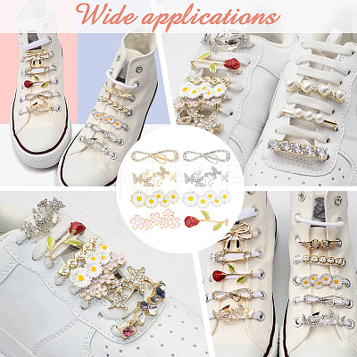  8Pcs 8 Styles Alloy Crystal Rhinestone & Alloy Enamel Shoe Lace Decoration FIND-NB0004-16-1