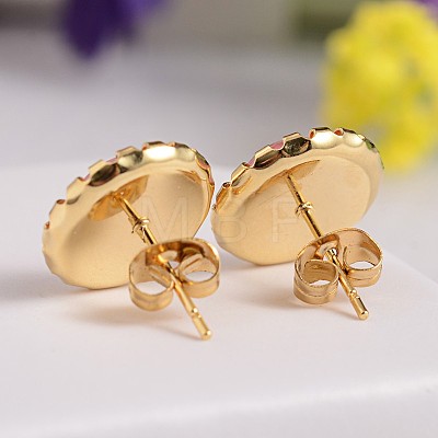 Golden Tone Half Round 304 Stainless Steel Imitation Acrylic Pearl Stud Earrings X-EJEW-F0072-21A-1