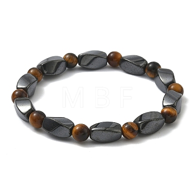Round Natural Tiger Eye Stretch Bracelets X-BJEW-G072-14-1