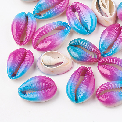Spray Painted Natural Cowrie Shell Beads X-SHEL-S274-01-1
