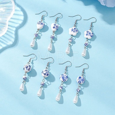 4 Pairs Handmade Porcelain Dangle Earrings EJEW-JE06855-1