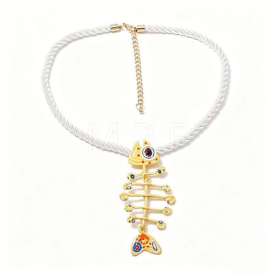 Summer Beach Alloy Enamel Fishbone Pendant Twisted Polyester Cord Pendant Necklaces for Women WG1415D-01-1