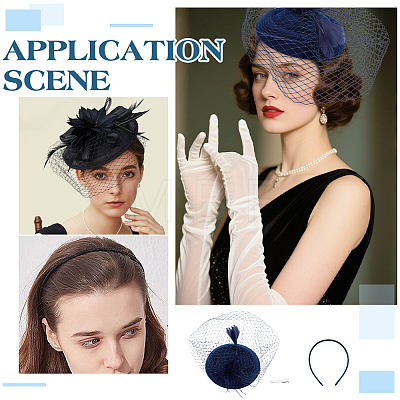 Wedding EVA & Feather Hat Hair Clips and Hair Bands for Women OHAR-WH0034-38-1