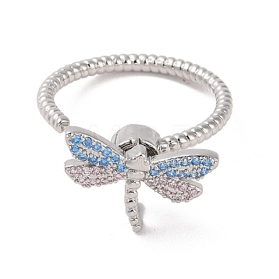 Colorful Cubic Zirconia Dragonfly Rotating Ring RJEW-B050-02P-1