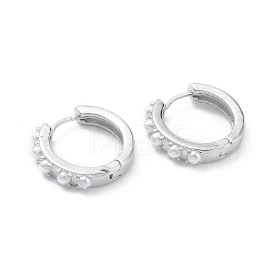 Circle Ring Rack Plating Brass Plastic Pearl Bead Hoop Earrings for Women EJEW-K245-19P-1
