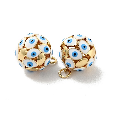 Round with Evil Eye Brass Enamel Pendants KK-G419-15G-05-1