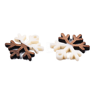 Christmas Theme Opaque Resin & Walnut Wood Pendants RESI-N025-033-B05-1
