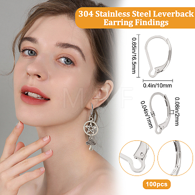 100Pcs 304 Stainless Steel Leverback Earring Findings STAS-BBC0001-55P-1