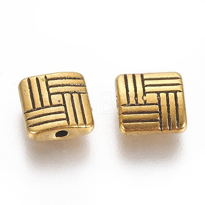 Tibetan Style Alloy Square Carved Stripes Beads X-TIBEB-5602-AG-LF-1