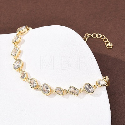 Brass Micro Pave Clear Cubic Zirconia Link Chain Bracelets for Women BJEW-K274-13G-1