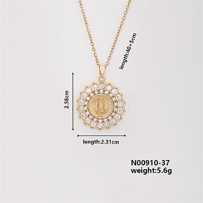 Vintage Brass Micro Pave Cubic Zirconia Flat Round with Human Pendant Necklace for Women GK2514-2-1