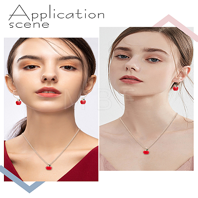 2 Sets Apple Alloy Enamel Dangle Earrings & Pendant Necklace SJEW-LP0001-01-1