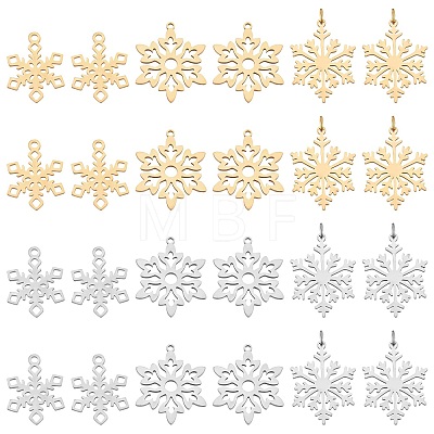 24Pcs 3 Style 201 Stainless Steel Snowflake Pendants STAS-DC0004-17-1