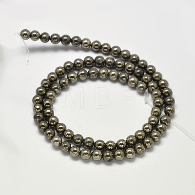 Natural Pyrite Round Beads Strands G-F197-10-10mm-1