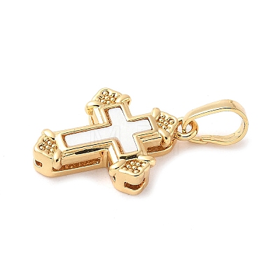Brass Pave Natural White Shell Pendants KK-S522-01E-G-1