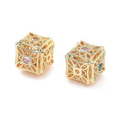 Brass Micro Pave Cubic Zirconia Beads KK-G523-12G-1