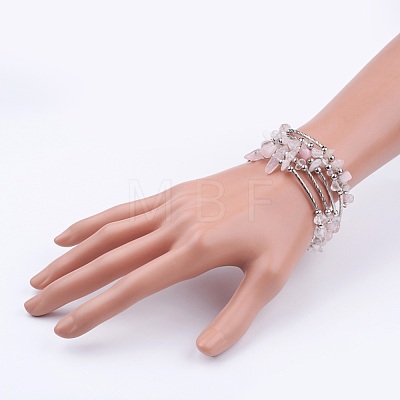 Five Loops Wrap Rose Quartz Beads Bracelets X-BJEW-JB02589-01-1