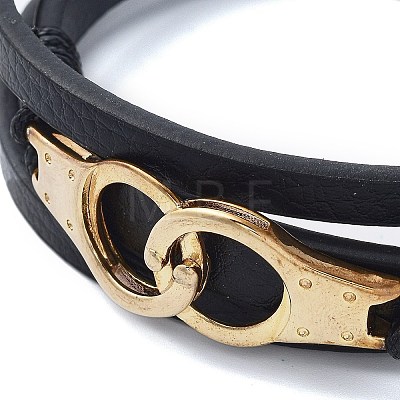 PVD Vacuum Plating Men's Black PU Leather Cord Multi-Strand Bracelets BJEW-K243-40G-1