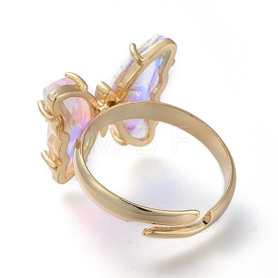 Adjustable Brass Glass Finger Rings RJEW-P148-A01-12-1