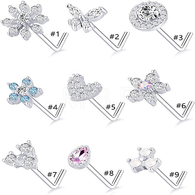 316L Surgical Stainless Steel Clear Cubic Zirconia L-Shaped Nose Rings WG135CD-16-1