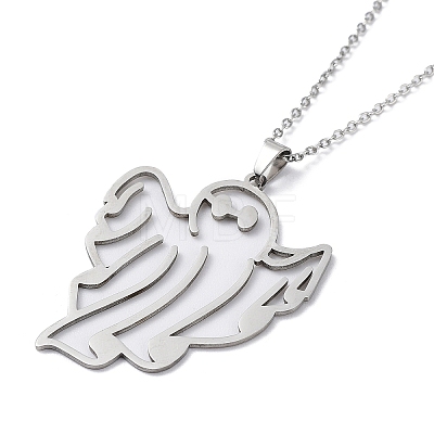 Non-Tarnish 201 Stainless Steel Hollow Ghost Pendant Necklace with Cable Chains NJEW-Q317-08P-1