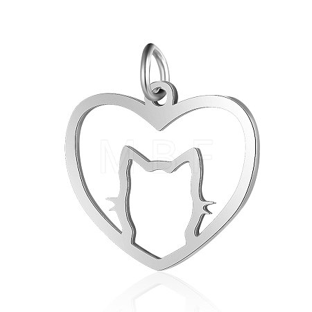 Non-Tarnish 201 Stainless Steel Filigree Kitten Pendants STAS-S105-T561D-1-1