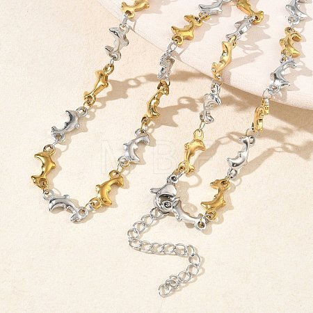 Two Tone 304 Stainless Steel Dolphin Link Chain Necklaces for Women NJEW-G201-02GP-1