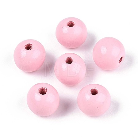 Spray Painted Round Natural Schima Wood Beads WOOD-A018-14mm-05-1