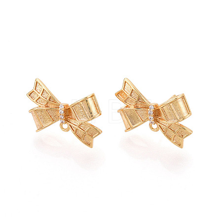 Brass Micro Pave Cubic Zirconia Stud Earring Findings KK-N263-15G-1