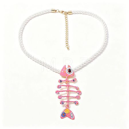 Summer Beach Alloy Enamel Fishbone Pendant Twisted Polyester Cord Pendant Necklaces for Women WG1415D-03-1