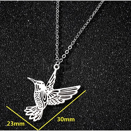 201 Stainless Steel Laser Cut Bird Pendant Necklaces for Women FS-WG55B1A-02-1