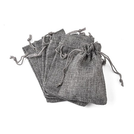 Polyester Imitation Burlap Packing Pouches Drawstring Bags ABAG-R005-9x12-04-1