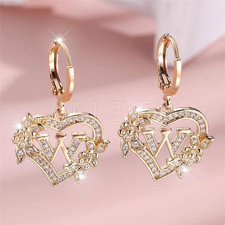 Heart Brass Micro Pave Clear Cubic Zirconia Hoop Earrings FS-WGD5D87-23-1
