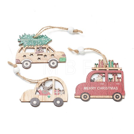 Christmas Themed Natural Wood Pendant Decorations HJEW-P010-01-1