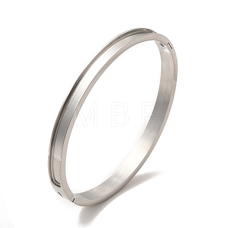 Egg Shaped 201 Stainless Steel Grooved Hinged Bangles STAS-G306-04P-1