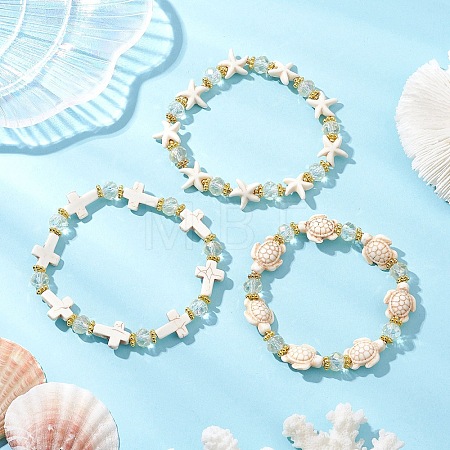 3Pcs 3 Styles Synthetic Turquoise Beads Stretch Bracelets BJEW-JB11574-1
